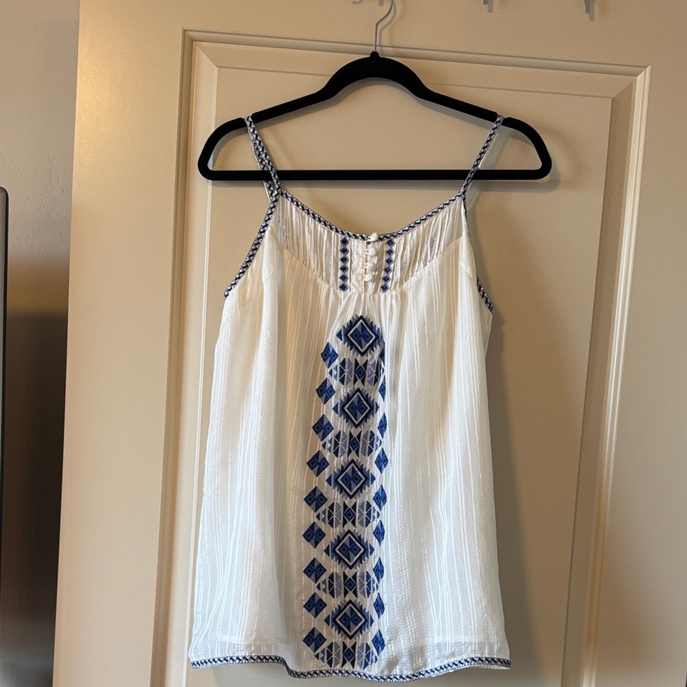 Elegant White and Blue Patterned Camisole